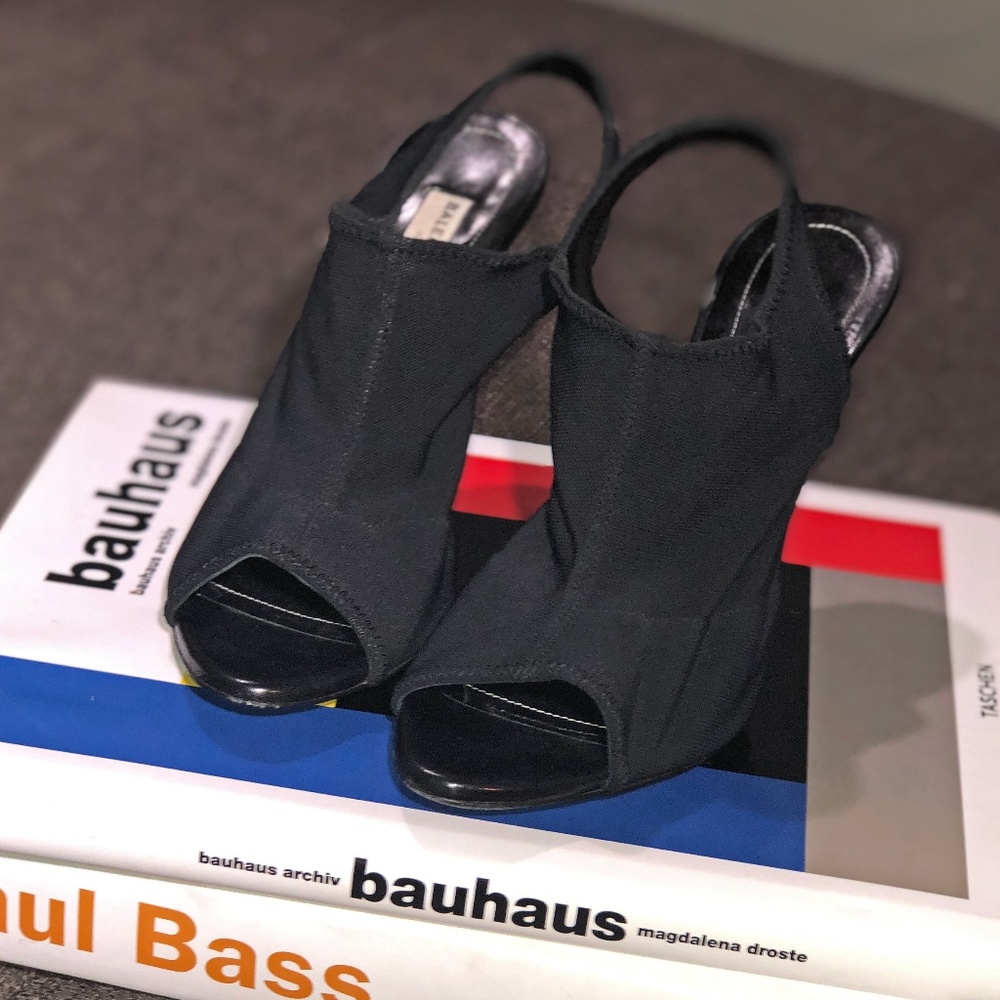 Balenciaga Black Mesh Open-Toe Slingbacks 38 / 7.5